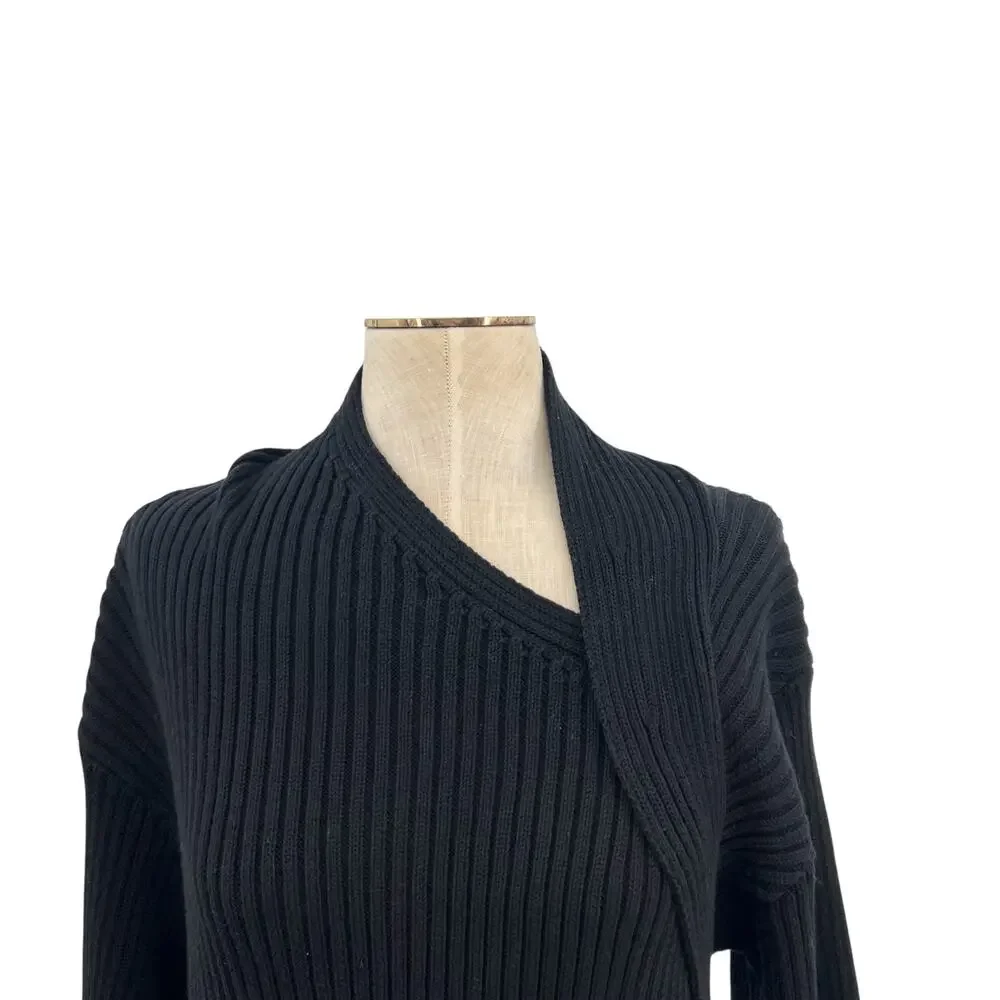 Free People‎ Beach Alba Asymmetric Ribbed Sweater Black Tunic Womens Large